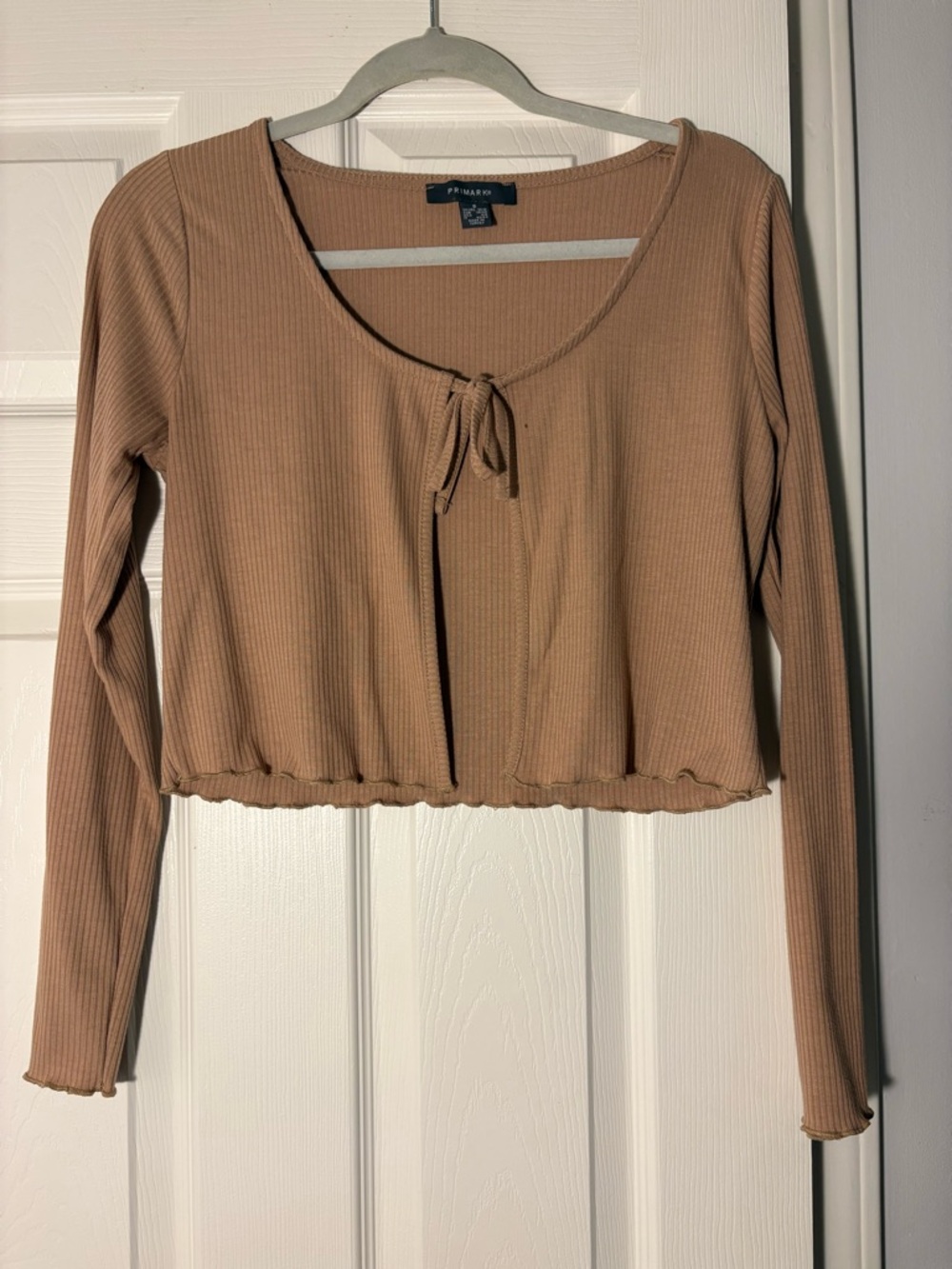 Primark Ribbed Tie-Front Long Sleeve Crop Top